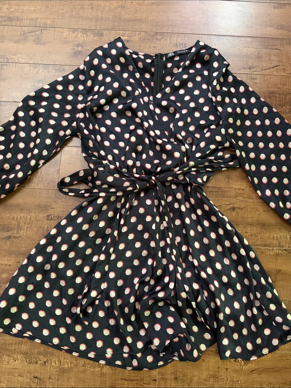 Zara Black Wrap playsuit with Pink and Cream Polka Dots